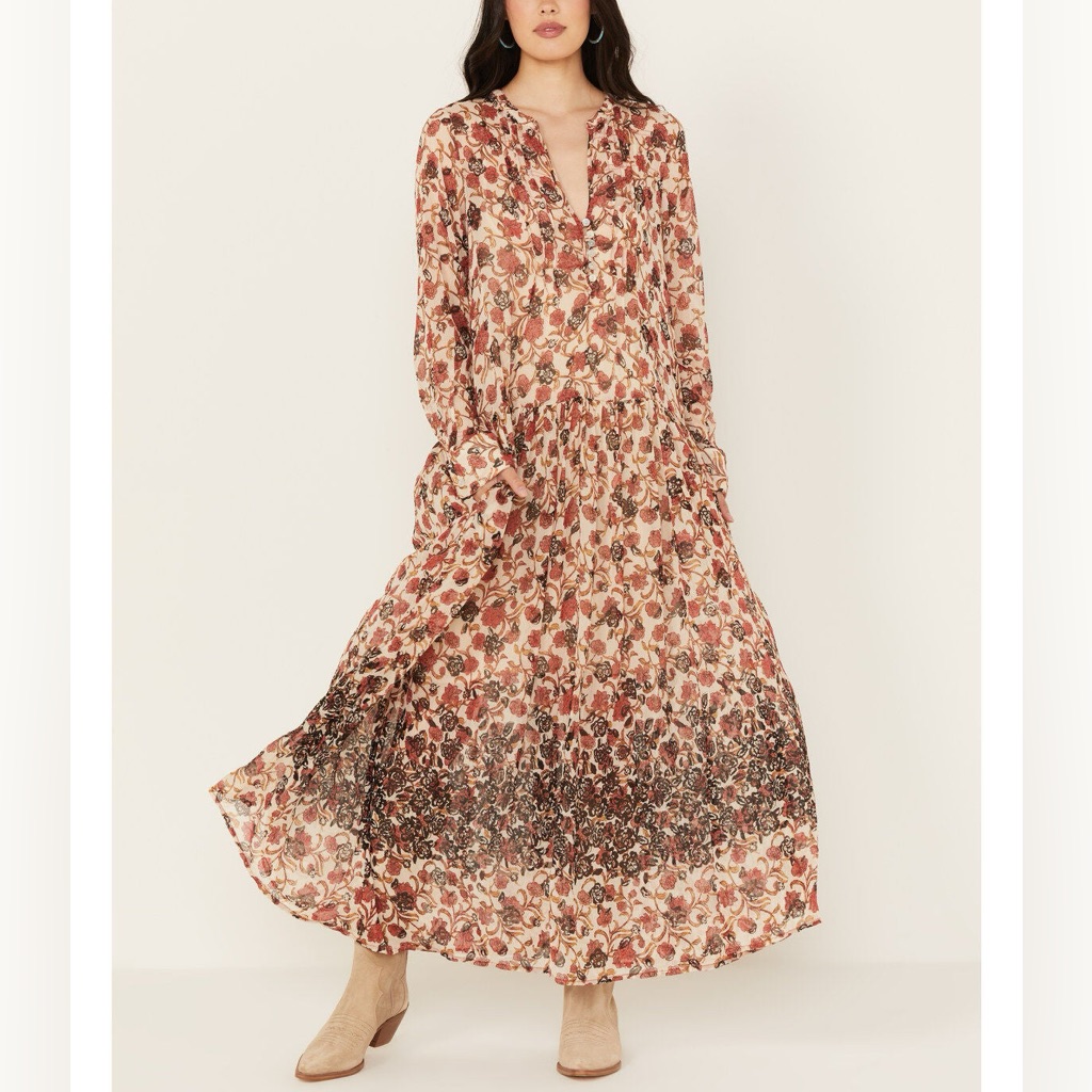 Free People See It Through Floral Print Maxi Dress In Neutral Women's Large